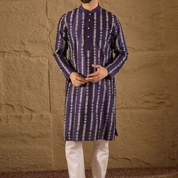 Anouk Men Purple Ethnic Motifs Striped Kurta-picture-7