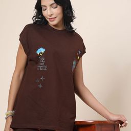 VESTIDO MODAS Women Graphic Printed Round Neck Cotton Oversized T-shirt-image-86