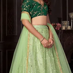 Warthy Ent Embroidered Sequinned Net Semi-Stitched Lehenga & Unstitched Blouse & Dupatta image 4