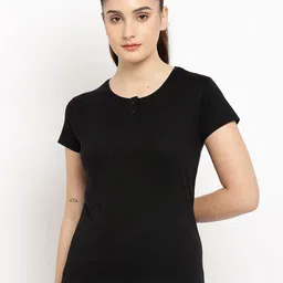 appulse Women Henley Neck Extended Sleeves Cut Outs Slim Fit T-shirt-picture-24