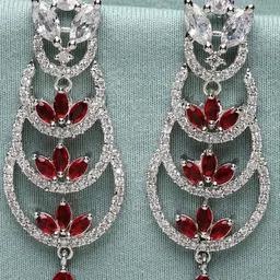 Gemron Jewel Rhodium-Plated American Diamond Studded Contemporary Drop Earrings-picture-18