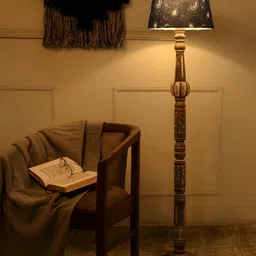 green girgit Blue & Brown Printed Wooded Floor Lamps-31