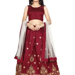 Shoryam Fashion Girls Maroon Raw Silk Lehenga Choli-picture-12