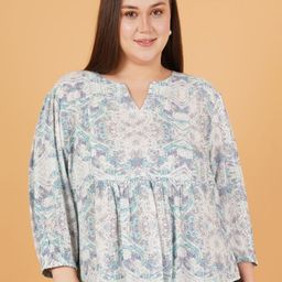 Sztori Women Abstract Printed Round Neck Plus Size Top-10