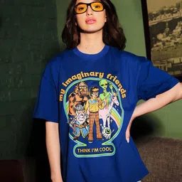 Bonkers Corner Steven Rhodes Women Imaginary Friends Blue Oversized T-Shirt-image-82