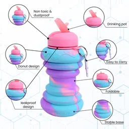 Kuber Industries Black Pack of 4 Collapsible Water Bottles With Flip Cap-600 ml Each image 2