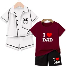 MITANSH Kids Pack Of 2 Typographic Printed T-shirt with Shorts-image-23