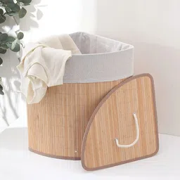 RUBOXA Beige Bamboo Foldable & Durable Laundry Basket With Rope Handles-49