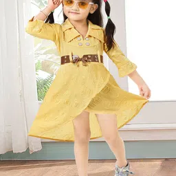 Miss & Chief Kids Girls Alphanumeric Self Design Shirt Collar Fit & Flare Mini Dress-image-90