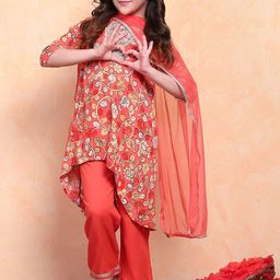Biba Girls Floral Printed Regular Thread Work A-Line Kurta With Trouser With Dupatta-picture-5