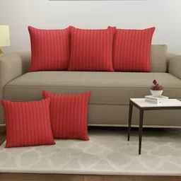WISE HOME Red Set Of 5 Striped Rectangle Cushion Covers-picture-45