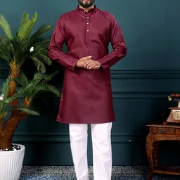 KUNDALI KAKSHAY Men Solid Regular Straight Pure Cotton Knee Length Kurta Set-42