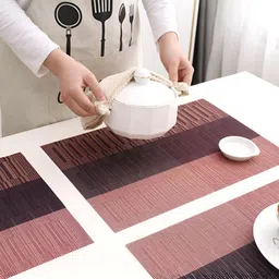 UniKart Peach & Black 4 Pieces Striped Waterproof Rectangle Table Placemats image 5