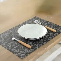 YELONA  Black & Grey 4 pcs Floral Patterned Rectangular Table Placemats-39