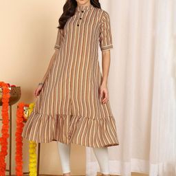Dsk Studio Striped Mandarin Collar Ethnic A-Line Kurta-image-93