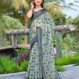 ZILVIRA Zari Pure Linen Block Print Saree-picture-31