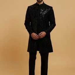 Twamev Men Embroidered Mandarin Collar Sherwani Set-image-9