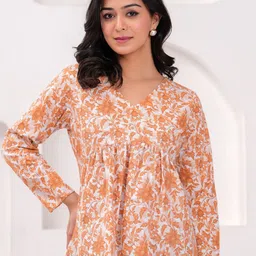 KALINI Women Floral Printed V-Neck Cotton Empire Top-image-91