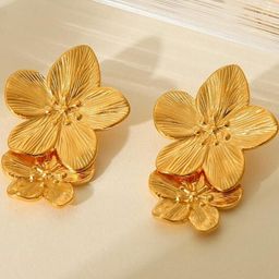 AKISON JEWELS Gold Plated Floral Studs Earrings-image-69