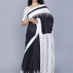 TROPWEAR Linen Blend Block Print Saree-24