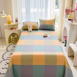 JC HOME Blue & Peach-Coloured Geometric 140 TC King Bedsheet with 2 Pillow Covers-image-71