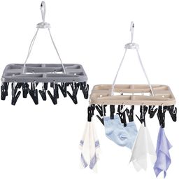 Kuber Industries Set Of 2 Grey & Beige 360 Rotating Cloth Drying Hangers With 28 Clips-4