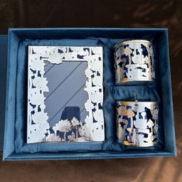 Barn 14 4Pcs Blue Silver Plated Floral Photo-Frame & Two Jars Set-image-23