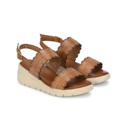 Delize Striped Leather Wedge Sandals with Buckles-25
