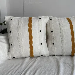 EXPORT HOUSE White & Brown Set of 2 Square Cushion Covers-22