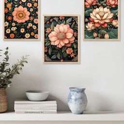 Kotart Brown 3 Pieces Floral And Botanical Printed Wooden Wall Arts-picture-44
