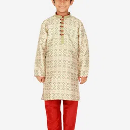P-Mark Boys Ethnic Motifs Printed Mandarin Collar Kurta With Trouser-picture-20