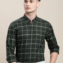 Turtle Men Relaxed Slim Fit Windowpane Checked Spread Collar Cotton Casual Shirt-picture-20