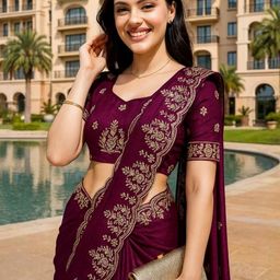 HERE&NOW Magenta Poly Silk Embroidered Sarees-picture-4