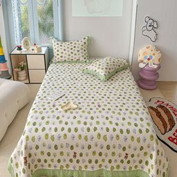 JC HOME White & Green Conversational Printed 162 TC Double Bed Superking Bed Cover Set-image-20