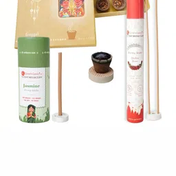 GaneshaSpeaks 55-Pcs Brown Guggal Dhoop Cup & Jasmine Dhoop Sticks Rose Incense Sticks-image-84