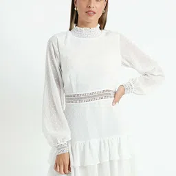 Stylecast X Slyck Women Ruffled Fit & Flare High Neck Mini Dress-image-9