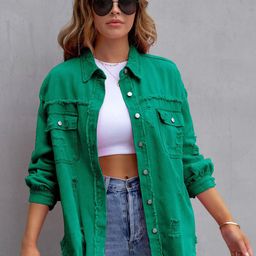 HERE&NOW Women Solid Spread Collar Denim Jacket-image-16