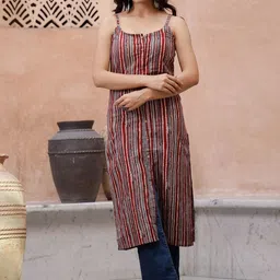 Sangria Maroon Striped Shoulder Straps Pure Cotton Straight Kurta-picture-9