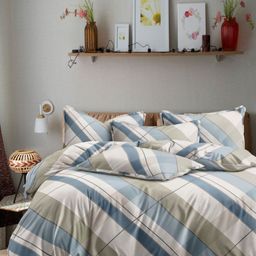 Eleganta White & Blue Striped 350 TC Fitted King Bedsheet with 2 Pillow Covers-1.98mx1.82m-image-7