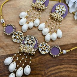 eeooaa Purple & Gold-Toned Beaded Shell Necklace Set-image-74