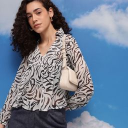 CORSICA Abstract Printed Mandarin Collar Empire Top-picture-27
