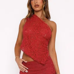 LULU & SKY Self Design One Shoulder Top With Skirt Co-Ords-image-33