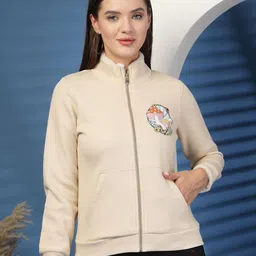 Thirty Threads Women Graphic Printed Mock Collar Front-Open Sweatshirt-picture-38