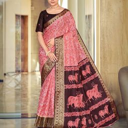 Munir Floral Printed Zari Border Pure Cotton Saree-image-66