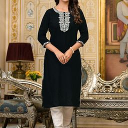 Juniper Thread Work Round Neck Straight Kurta-image-58