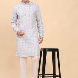 Pro-Ethic STYLE DEVELOPER Floral Printed Mandarin Collar Pure Cotton Kurta And Trousers-79