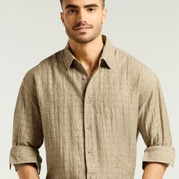 Beyoung Men Spread Collar Textured Cotton Relaxed Fit Casual Shirt-image-92