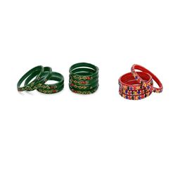 SOMIL Set Of 12 Stones Studded Glass Bangles-picture-9