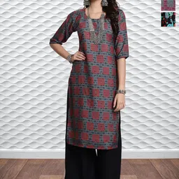 HERE&NOW Women Pack of 3 Ethnic Motifs Printed Crepe Kurta-picture-27