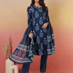 Sangria Printed Pure Cotton Kurta With Trousers & Dupatta-30